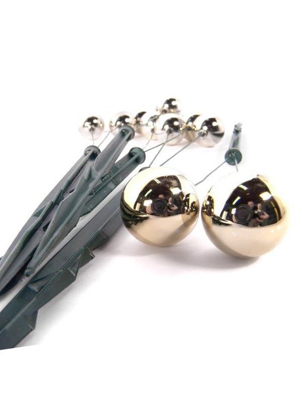 Bacche decorative a sfera 24 mm con punta - Set 25 steli (50 bacche) - Oro